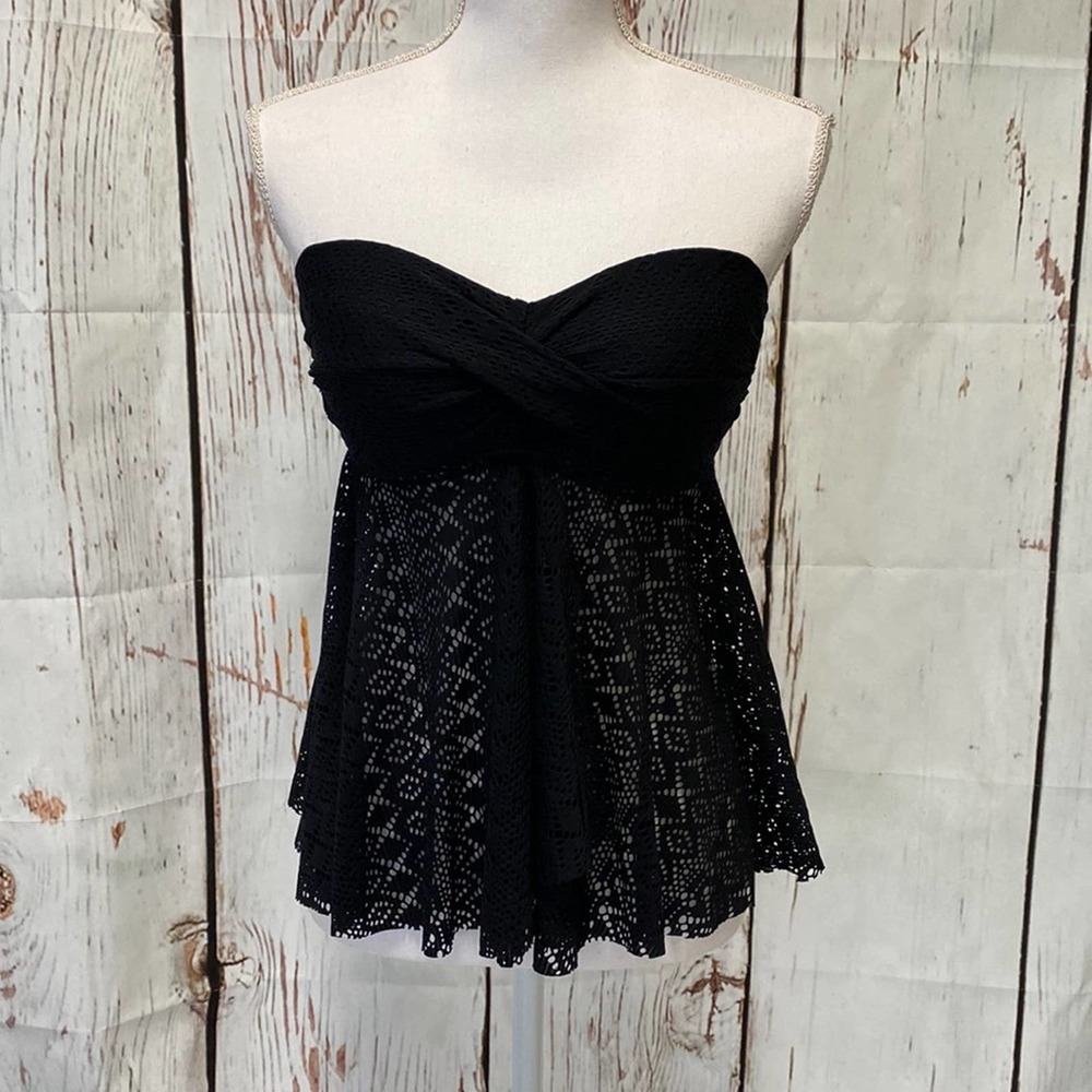 Kona Sol Black Lace Strapless Tankini Top